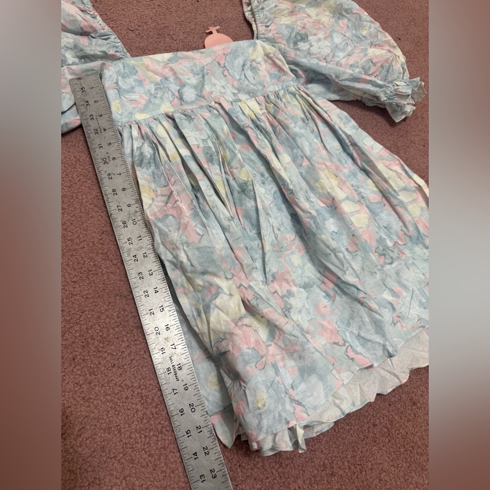 New small selkie pastel blue flower dress short poof sleeve dress gown - Picture 3 of 7
